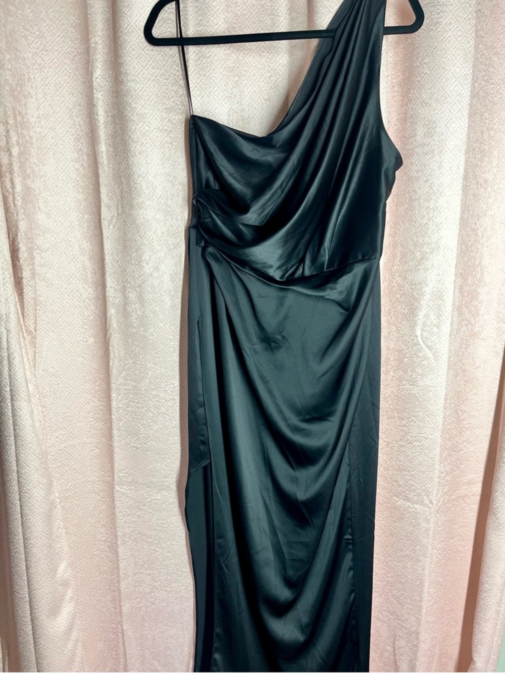 Fashion Nova One-Shoulder Black Satin Gown